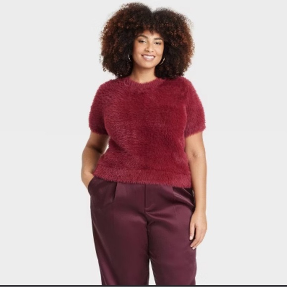 Target Red Crew Neck Sweater Plush Textured - Picture 1 of 4